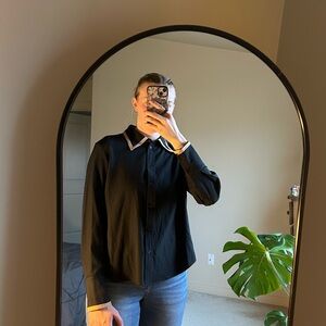 RACHEL Rachel Roy Black Shirt with Tan Trim